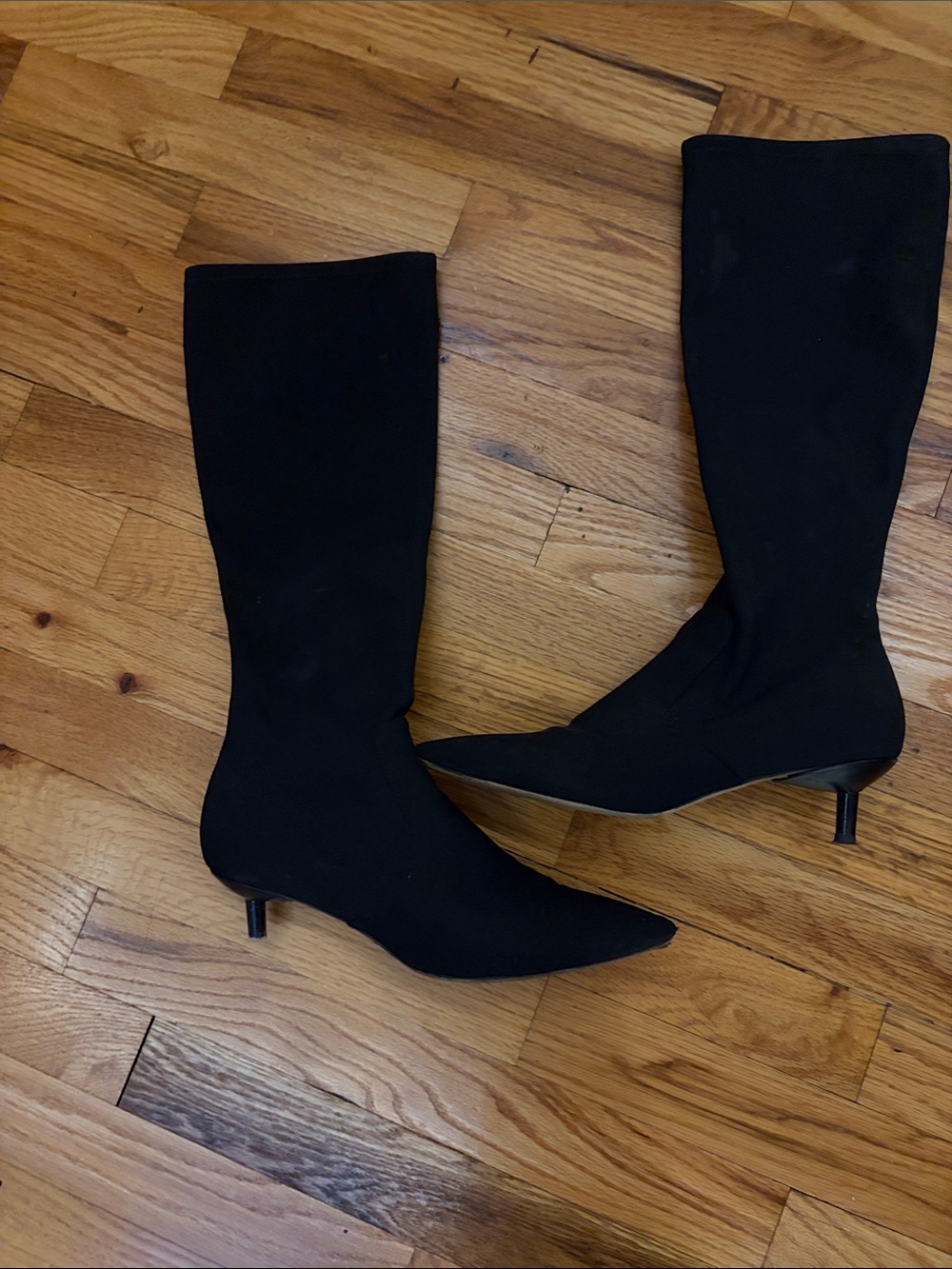 Donald J. Pliner Black Mid-Knee Pointed Kitten Heel Boots